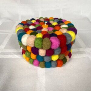Colorful Wool Felt Ball Coaster Set - Set of 4 drink coaster set